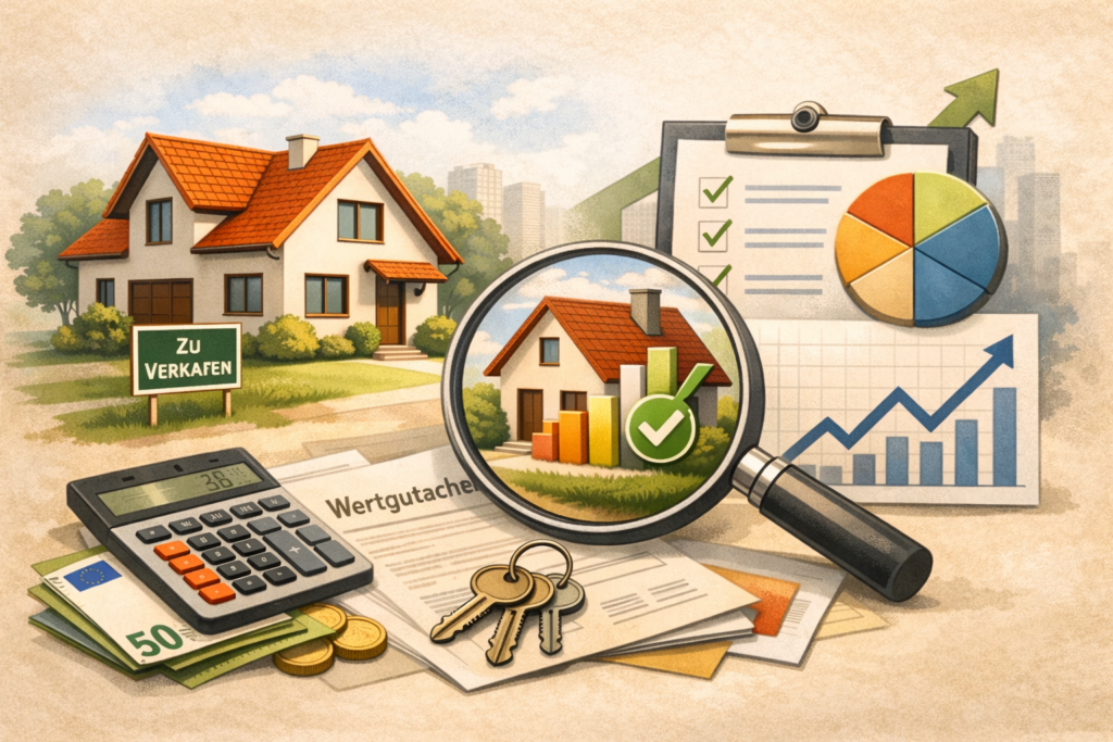 Lupe aus ein Haus und die Details bei einer Immobilienbewertung