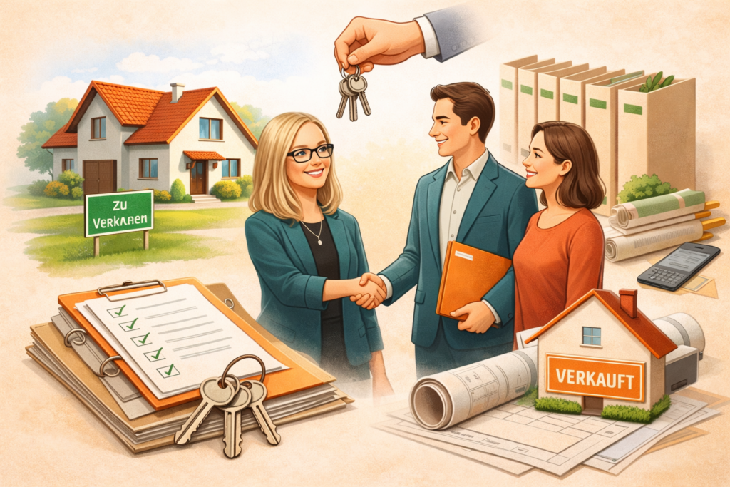 Anja Gotthardt gratuliert Verkäufern zum erfolgreichen Immobilienverkauf